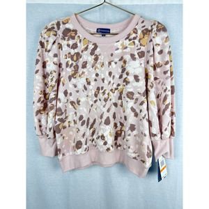 NEW Democracy Puff Sleeve Leopard Animal Print Pink Sweatshirt